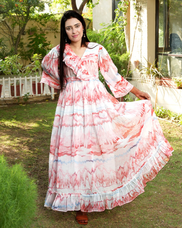 Peach Marbel Print Long Dress - Image 5