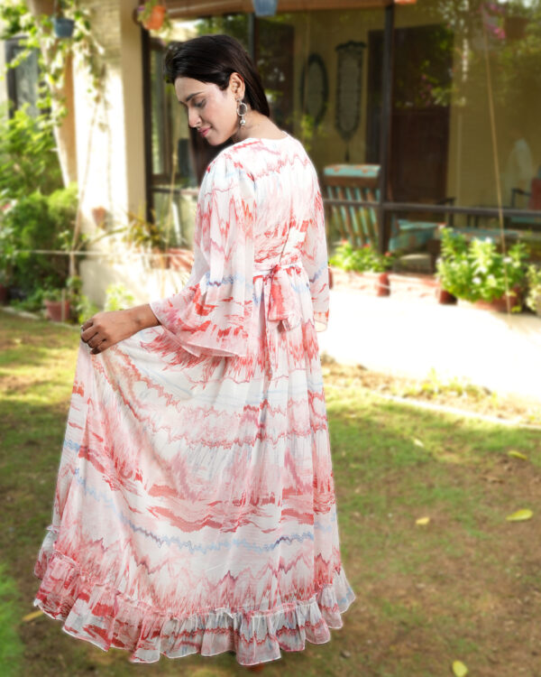 Peach Marbel Print Long Dress - Image 7